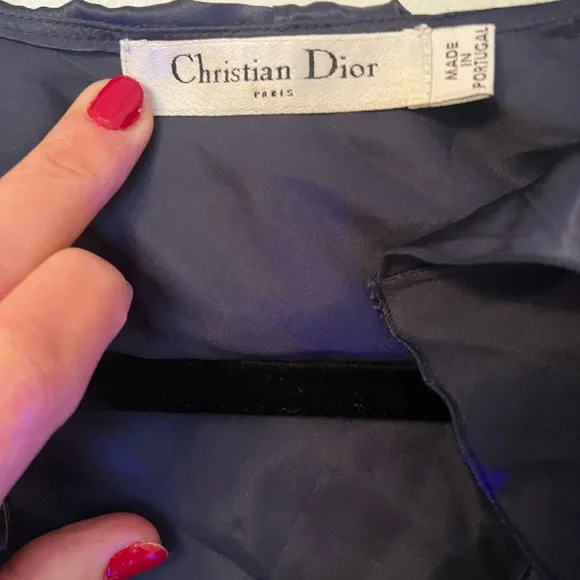 Christian Dior Blue Satin Evening blouse with Pleated Collar Sz XS - Picture 7 of 10